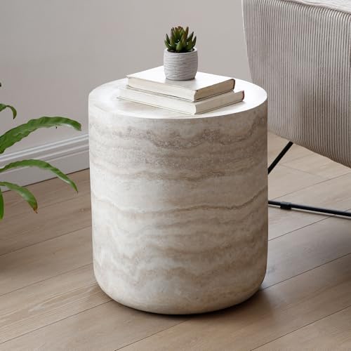 Modern Round Side Table for Living Room, Small Coffee Table Circle End Table, Faux Mars Marble Pattern Side Table, No Need Assembly (Marble, 15.74 Inch)