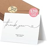 120 Heavyweight Blank Wedding Thank You Cards with Envelopes, Personalized Greetings Gratitude Letter From The New Mr and Mrs, Wedding Thank You Notes with Envelopes & Stickers (4x6 Inches) (120 Pack)