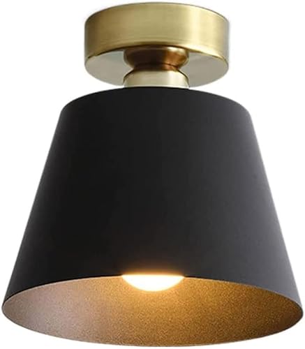 Vintage Black/White Finish Ceiling Lamp, Industrial Style E27 Metal Shade Close to Ceiling Light Fixtures, Minimalist Semi-Flush Mount Ceiling Light, Easy to Install Entry Porch Lighting LILIHAOHAO