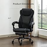 amseatec Office Chair, Big and Tall Office Chair with Foot Rest Ergonomic Office Chair Home Office Desk Chairs Reclining High Back Leather Chair with Lumbar Support(Black)