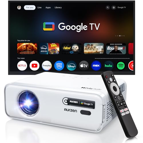 Aurzen EAZZE D1G Google TV 4K Supported Smart Projector with WiFi & Bluetooth, Auto Focus & Keystone, Dolby Audio, Zoom , Native 1080P Movie, Portable Mini Projector for Home & Outdoor Use