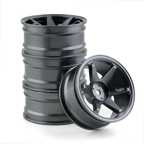 Chanmoo 1/10 RC On Road Wheels Rims 12mm Hex Alloy Aluminum Drift Hubs for 1:10 Rally Racing Car Tires Tamiya TT01 TT02 XV01 TA06 A959 PTG2 HPI KYOSHO HSP PTG2 Touring Street Tyres 4PCS (Titanium)