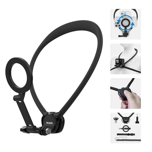 TELESIN Neck Mount Se 2.0 Combo Set, Magnetic Phone Holder for iPhone Android, Chest Strap Hand Free POV Video Phone Stand for iPhone 16 15 14 13 12 Samsung Android Action Cameras