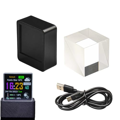 Mini 3D Holographic Cube Display, Smart Weather Station Digital Clock, GIF Animation Creative Gifts with Custom Photo Album, Real-time Weather, Time Display, Cool Desktop Decoration