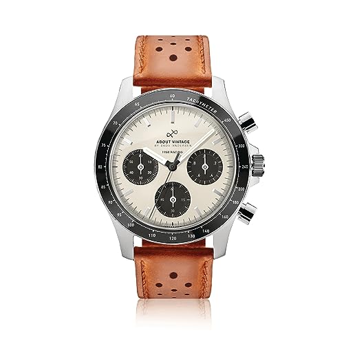 About Vintage 1960 Racing Chronograph Mens Watch, Stainless Steel, (Steel/Off White & Black, 40mm)