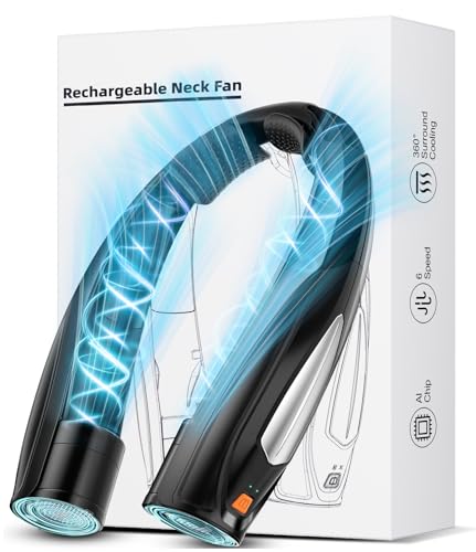 Hionly AI Neck Fan, 6 Speeds Adjustable Portable Personal Fan Rechargeable, 6000 mAh Battery Faster Cooling Wearable Fan, Ultra Quiet for Home, Office, Travel, Outdoor