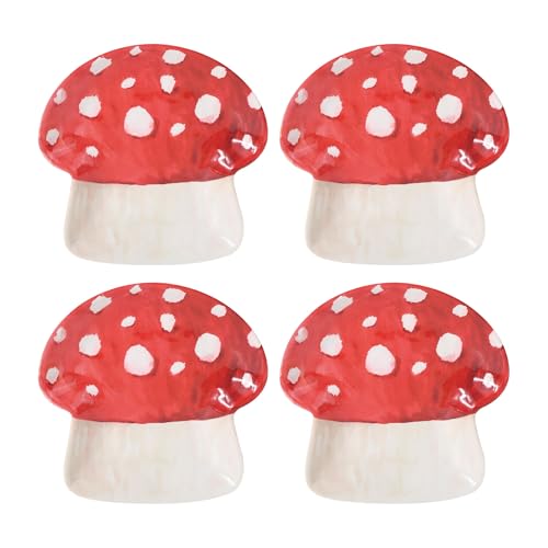 UPware Mushroom Shaped Melamine Dessert Plates, Small Serving Plates, for Appetizer, Snacks, and Side Dishes, Beige and Green, 6 Inch, Set of 4