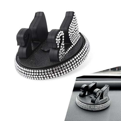 DYEKNEE 1 PC Bling Car 360-degree Adjustable Phone Holder, 2.95" x 1.58" Self-Adhesive ABS Center Console Data Cable Storage Holder, One-Handed Operation Accessory, Suitable for Most Cars (Silver)