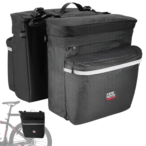 KEMIMOTO Bike Bag Panniers with Rain Cover, 34L Waterproof Bicycle Saddle Bag for Rear Rack Mountain Biking Bags Storage, Ebike Accessories for Commuter Grocery Shopping Travel Carrier, Black