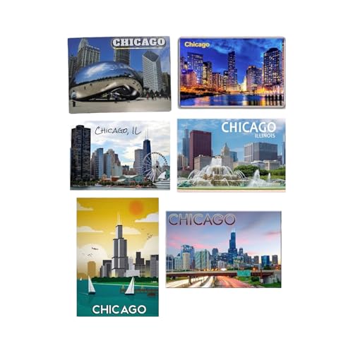 Chicago Downtown Skyline River IL Travel Souvenir Refrigerator Locker Magnet 2 x 3 Fridge Magnet (Pack of 6)