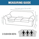 H.VERSAILTEX Modern Velvet Plush 4 Piece High Stretch Sofa Slipcover Strap Sofa Cover Furniture Protector Form Fit Luxury Thick Velvet Sofa Cover for 3 Cushion Couch Width Up to 90 Inch (Sofa, Camel)