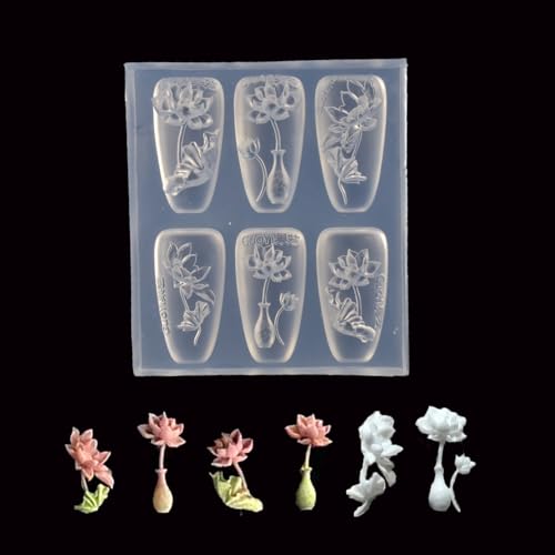 LIFOOST 3D Lotus Flower Nail Art Silicone Molds Classic Floral Lotus Leaf Carving Template Resin Mould Nail Tool for Women Girls Manicure DIY Design