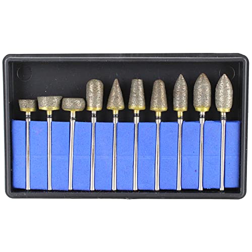 Airgoesin 10pcs Fast-Trimming Sintered Diamond Kit Grinding Bur Drill Bit Diamond Burs 3/32 Inch Shank Rotary Tool Accessories for Stone Porcelain Ceramic Carving, DIY Grinding, Polishing, Engraving