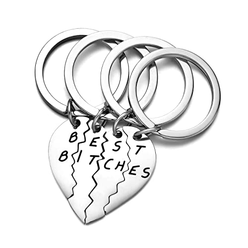 Best Friend Keychains Set of 4 Bestie Christmas Gifts Matching 4 Pieces Best Bitches2 Keychain BFF Friendship Gift Keychain for Best Friends Soul Sisters for 4