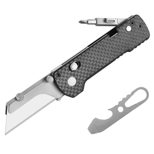 OKNIFE U1 Pro Multitool Folding Utility Knife with Folding Screwdriver, Quick Change Blade, Rail Lock & Pocket Clip for Men and Women (Carbon Fiber Overlay）