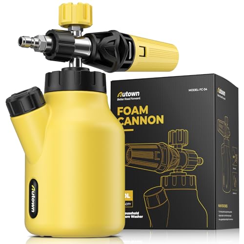AUTOWN Foam Cannon for Pressure Washer, Car Wash Foam Sprayer with 1/4” Quick Connector, Heavy Duty Car Wash Foam Gun, Adjustable Nozzle, Wide Neck, 1 L Bottle