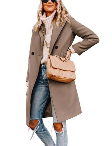 Hooever Women's Winter Wool Coat Casual Notch Lapel Single-Breasted Peacoat(Camel-L)