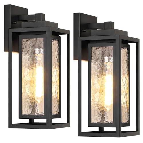 Water Ripple Outdoor Wall Lantern, Exterior Porch Light Fixture Black, 2 Pack Waterproof Wall Lights Fixture, Outside Garage Sconce Lighting, Porch Light Fixture, Mount Lamp, for Patio Outdoor Indoor