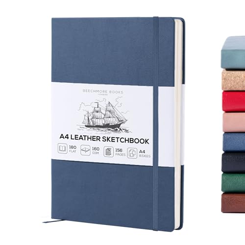 BEECHMORE BOOKS Sketch Book, A4 8.5 x 11.5 inch Blank Sketchbook for Drawing, Paint and Draw, 156 Pages Thick Paper 160gsm, Hardcover Leather Art Notebook, Boxed for Gifts (Symphony Blue)