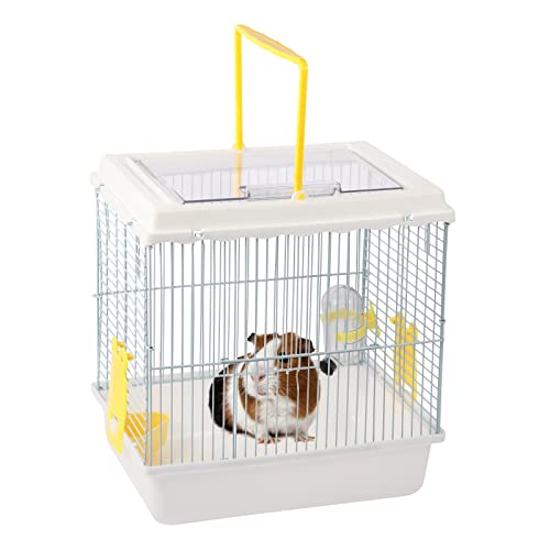 Misyue Hamster Travel Portable Carrier Cage Small Animal Carry Case with Water Bottle&foodbowl& for Dwarf Hamster,Ferrets,Hedgehog,Chinchilla,Guinea Pig(White)