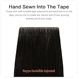 SUYYA Invisible Tape in Hair Extensions Human Hair Natural Black Seamless Injected Hand-Tied Pro Quality Virgin Human Hair 20PCS 40G/Pack Straight Tape Ins(14 inch #1B Off Black)