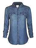 Design by Olivia Women's Classic Long/Roll Up Sleeve Button Down Denim Chambray Shirt Medium Denim L