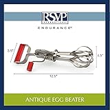 RSVP International (BEATR-RD) Handheld Vintage Inspired Egg Beater, 18/8 Stainless Steel Dishwasher Safe, 12.25 Inch, Red