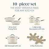 Rachael Ray Cucina Ceramic Nonstick Pots and Pans Set with Saucepans, Frying Pans, Stockpot, Lids, and Pan Protectors, 10 Piece Non Stick Cookware Set, Dishwasher Safe - Almond