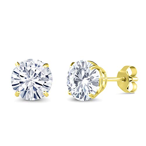 Gem Stone King 2.00 Cttw 14K Gold Moissanite Earrings | 6.5MM Round Stud Earrings | Gold Earrings For Women Men | Fine Jewelry Gifts for Her Mom Women Wife