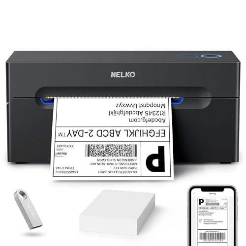 Nelko Bluetooth Thermal Shipping Label Printer, Wireless 4x6 Shipping Label Printer for Shipping Packages, Support Android, iPhone and Windows, Widely Used for Amazon, Ebay, Shopify (Black)