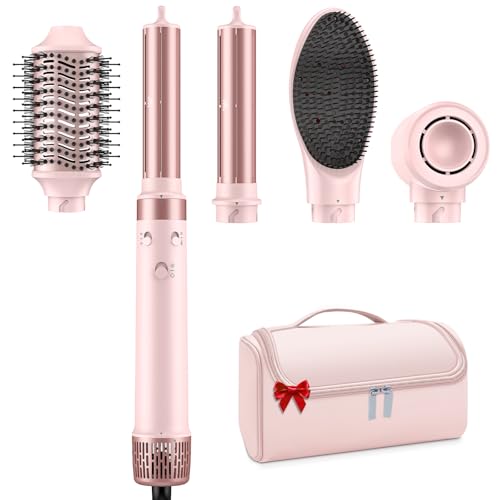 Dual Voltage Hair Dryer Brush - 5 in 1 Hair Air Wrap Styler with High-Speed Blow Dryer, Drying, Straightening & Volumizing with Negative Ion Anti-frizz for 110V-120V/220V-240V Europe and Travel Case