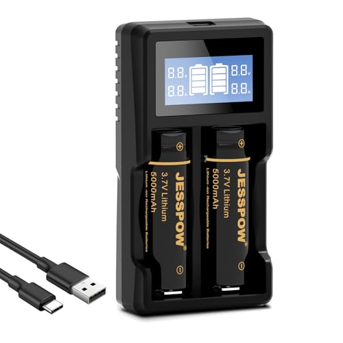 21700 3.7V Rechargeable Battery with Charger 5000mAh Battery Large Capacity Batteries for Flashlight Headlamps Doorbells Toys etc（2 Pack Battery+Charger