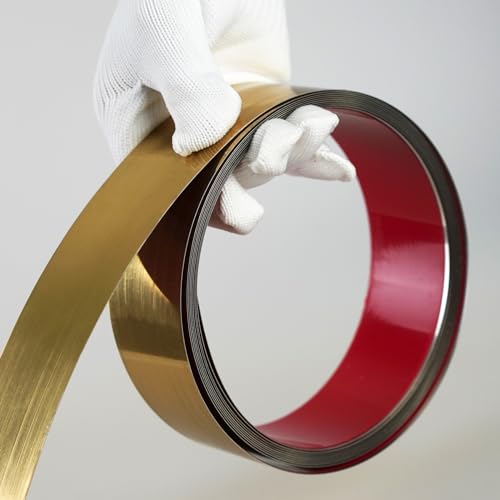 Hungbak Peel and Stick Metal Trim, Flexible Stainless Steel Molding for Wall, Fireplace, Mirror Frame, Craft and Home Decoration (Shiny Gold, 12m x 5cm)
