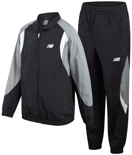New Balance Boys Tracksuit Set - 2 Piece Athletic Woven Track Jacket and Youth Kids Boys Sweatpants Set (Sizes: 8-20), Size 14-16, Black