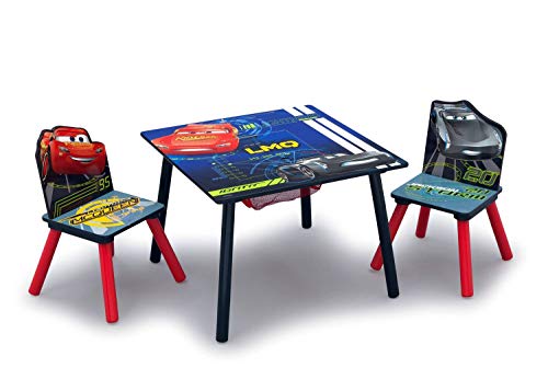 Delta Children Kids Table and Chair Set With Storage (2 Chairs Included) - Ideal for Arts & Crafts, Snack Time, Homework & More, Disney/Pixar Cars, 3 Piece Set