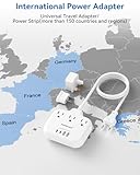 European Travel Plug Adapter, US to European Plug Adapter with 3 American Outlets & 4 USB, 3ft European Power Cord, International Travel Power Strip, Type C for Europe EU Germany France, Travel, White