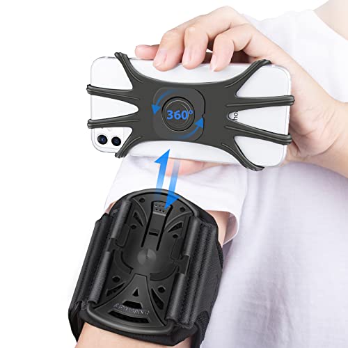 HLOMOM Running Phone Holder Armband for Phone, Detachable & 360°Rotated Sports Armband with Key Pocket for iPhone 16/15/14/13 Pro/12 Pro/XS/XR/8/7/6s Plus, for Samsung Galaxy 4''-6.5'' Cellphone