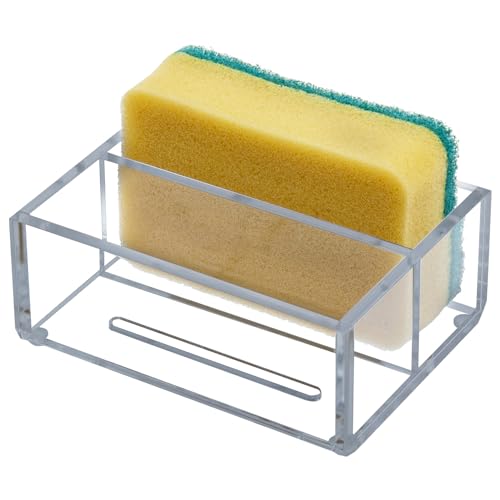 MyGift Modern Premium Clear Acrylic Sponge Holder for Kitchen Sink, Counter Dual Sponge Storage Rack, Countertop Caddy with 2 Compartments for Dish Cleaning Sponges or Scrubbing Pads