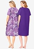 Dreams & Co. Women's Plus Size 2-Pack Short-Sleeve Sleepshirt - 5X/6X, Plum Burst Floral Butterfly