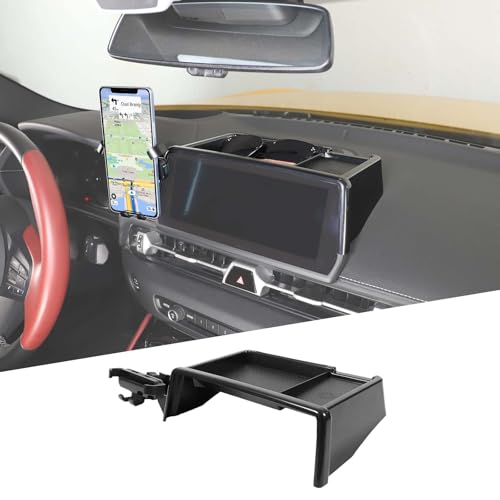 Center Console Multi-Mount Phone Holder Storage Box Fit for Toyota Supra GR A90 A91 MK5 2019-2024, Navigation Screen Rear Storage Tray Organizer, For Left Hand Drive, Telescopic Arm Holder (Black)