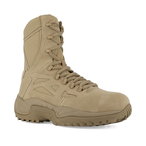 Reebok mens Rapid Response Rb Safety Toe 8" Stealth With Side Zipper Military & Tactical Boot, Desert Tan, 11 US