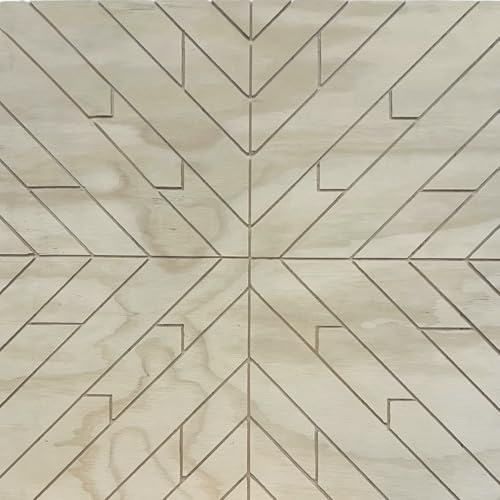 Geometric Barn Quilt Wall Art, CNC Machined Turkey Tracks Pattern, White Plywood, 3/4 Inch Thick, Square Edge Design