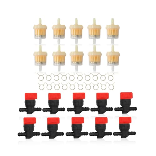 Yunnergo 10PCS 1/4" Straight InLine Gas Fuel Shut Off Valves with Fuel Filter Clamps 493960 494768 698183 Cut Off Valves Compatible with 5019H 5019K 24507 34212 AM36141 AM107340 54-3150 1-603770