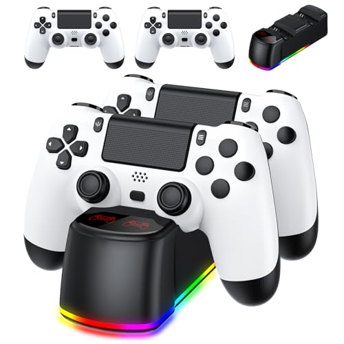 AROEVEIB 2 Pack Controller with Charger Dock for PS4 Wireless Game Controller, with LED Charging Dock Station, 2 USB Cable