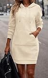 PRETTYGARDEN Long Sleeve Hoodies Dress 2024 Fall Trendy Texture Sweatshirts Outfits Button Hooded Winter Dresses with Pockets (Beige,M)