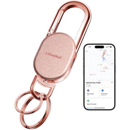 Keychain, Key Finder Built-in Anti-Loss Tracker, Heavy Duty Key Holder, Premium Stainless Steel Keychain Carabiner Car Key Chains with GPS Global Locator Tracking Waterproof (Rose Gold)