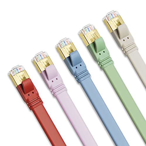 Yauhody CAT8 Ethernet Cable 6ft (5 Pack) Morandi Colors, High Speed CAT 8 Cables Flat 40Gbps 2000MHz Gigabit Sweety Network Internet RJ45 LAN Shielded Patch Gaming, PS5, PS4, PC, Router, Modem, Hub