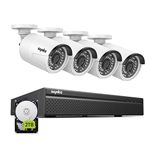 SANNCE 4K POE CCTV Home Security Camera System 8CH POE NVR Recorder with 2TB Hard Drive, 4X 5MP Outdoor Metal IP Cam 5MP Resolution, Power Over Ethernet, Easy Mobile Access with APP Alert