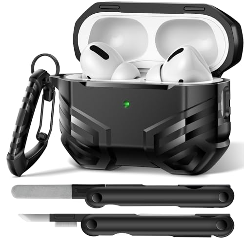 MOBOSI for Airpods Pro Case(2nd/1st Gen), Military Grade AirPods Pro 2nd Generation Case, [Compatible with MagSafe], Hard Shell Full-Body Protective Case Cover with Keychain(2023/2022/2019), Black