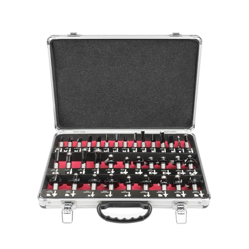 Hoteche 35pcs 1/2" Shank Router Bits Set - Professional Edge Treatment & Grooving Kit with Window Aluminum Case